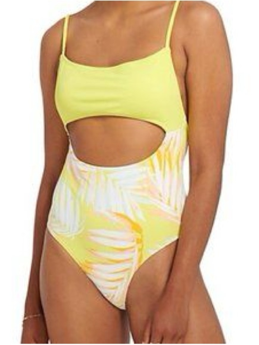 Everyday Sunday Yellow Tropical 
Cutout One-Piece Swimsuit